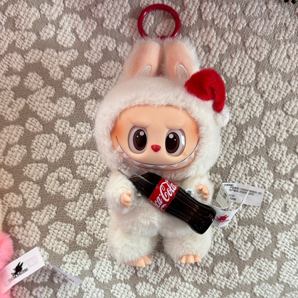 White and Red Plush Bunny Toy with Bottle